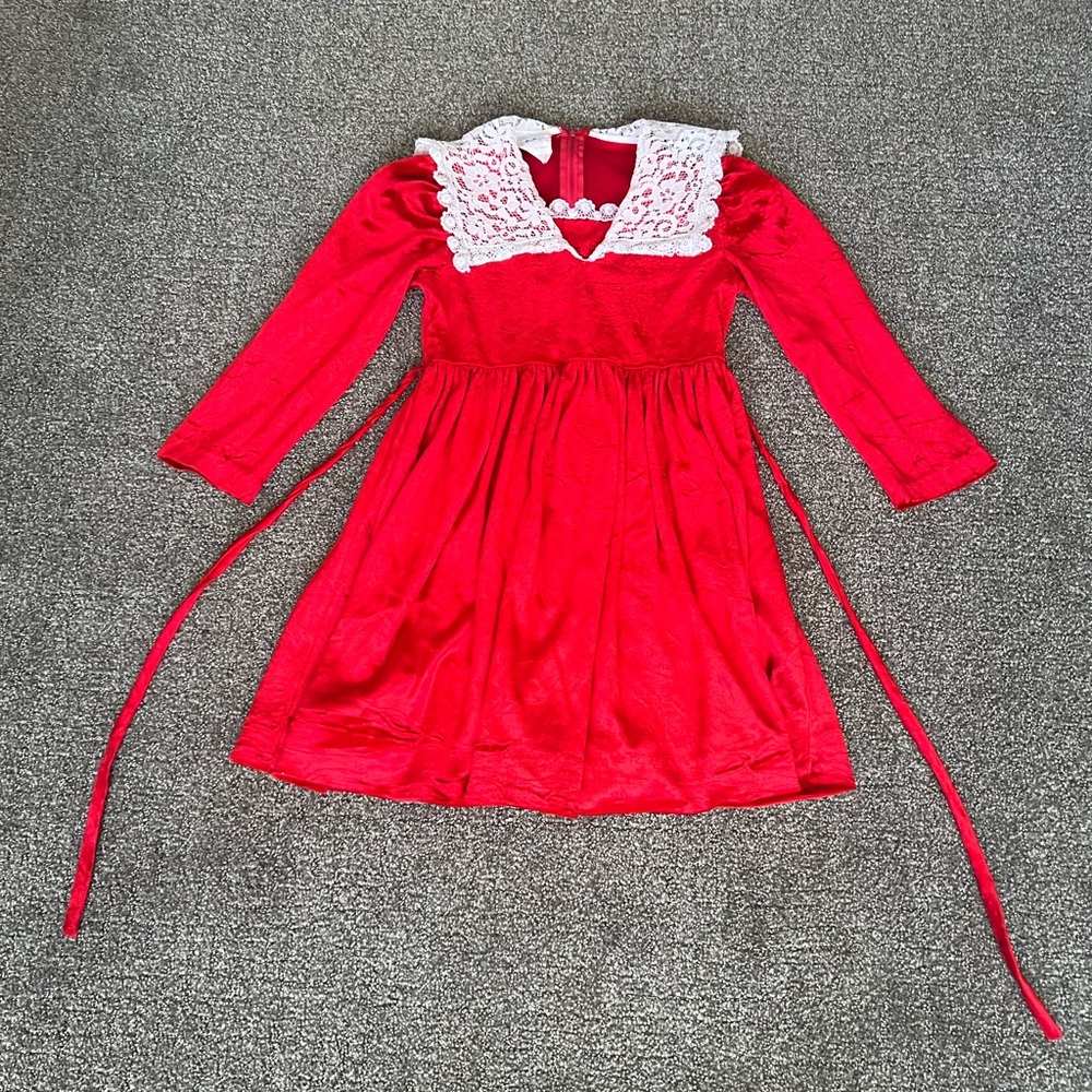 Vintage Katrina Little Girls Red Velvet & Lace Dress Size 8